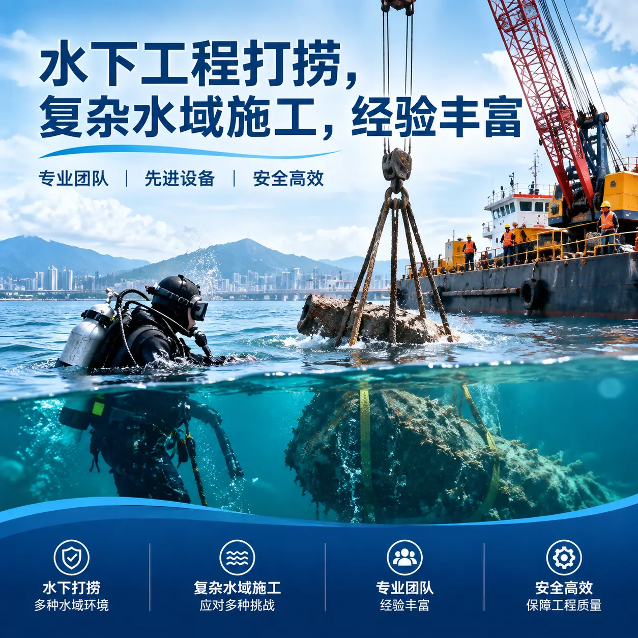 水下工程打捞,复杂水域施工,经验丰富平江